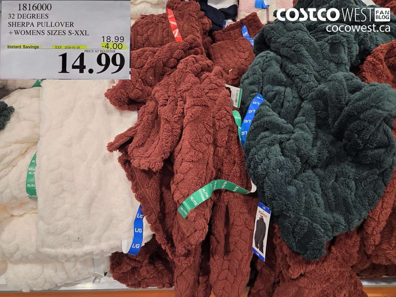 32 DEGEES SHERPA PULLOVER LADIES SIZES S-XXL