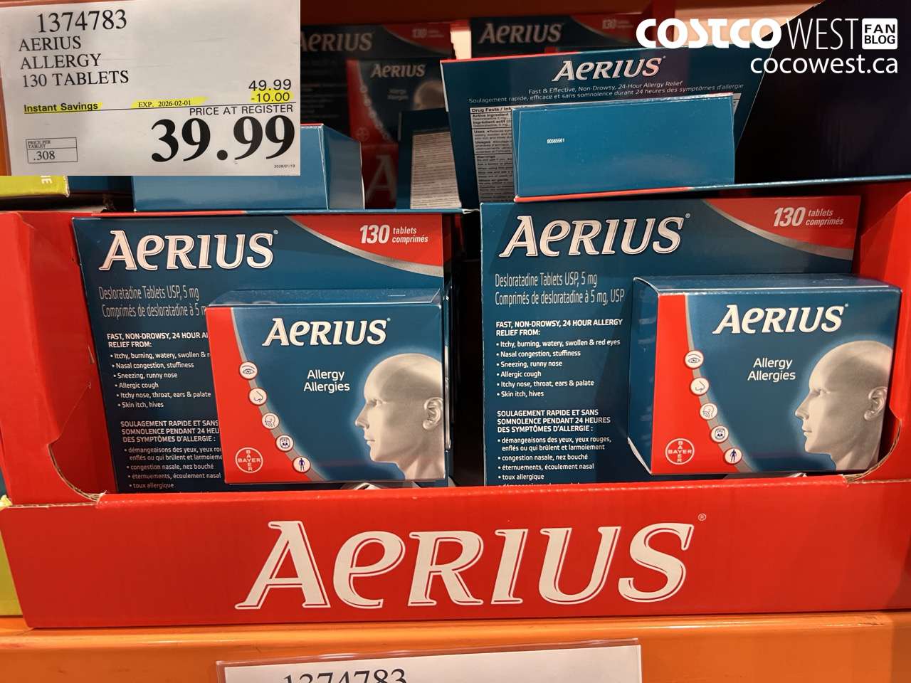 AERIUS ALLERGY 130 TABLETS
