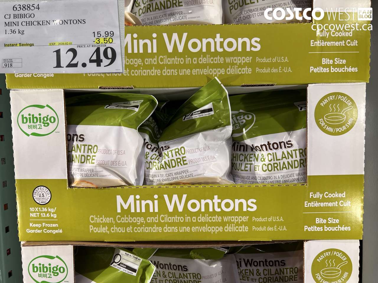 CJ BIBIGO MINI CHICKEN WONTONS 1.36 KG