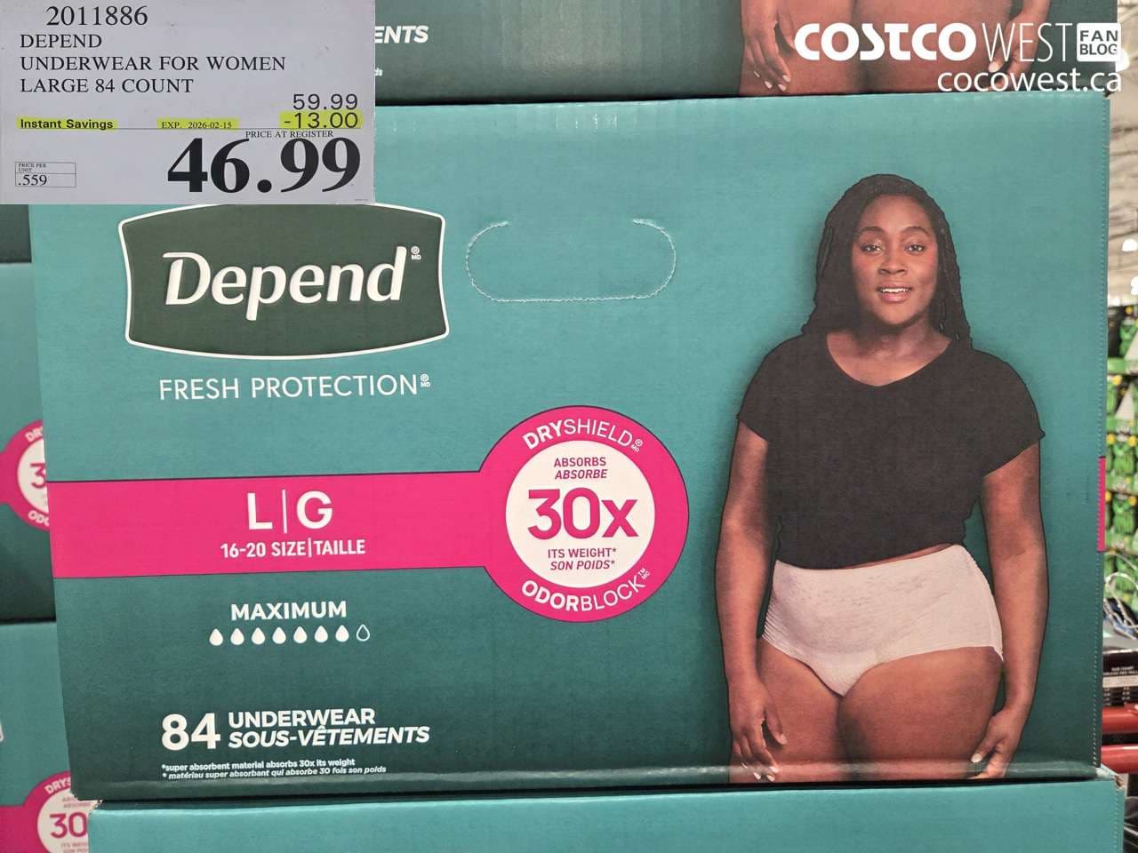 DEPEND UNDERWEAR FOR WOMEN LARGE 84 COUNT