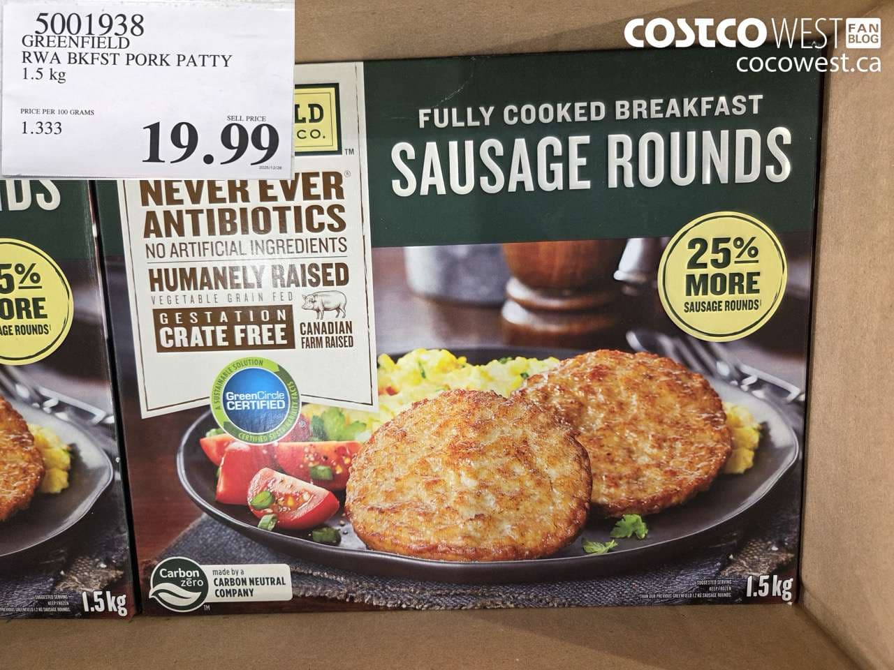 GREENFIELD RWA BKFST PORK PATTY 1.5KG