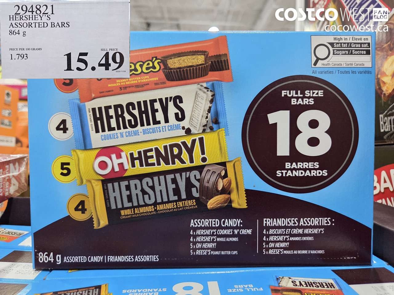 HERSHEY’S ASSORTED BARS 864G