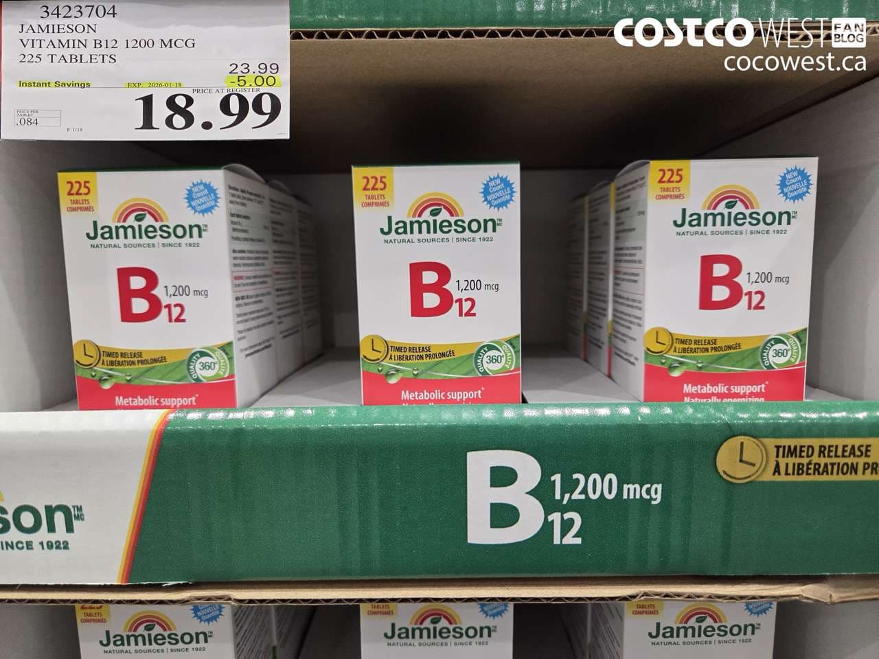 JAMIESON VITAMIN B12 1200 MCG 225 TABLETS