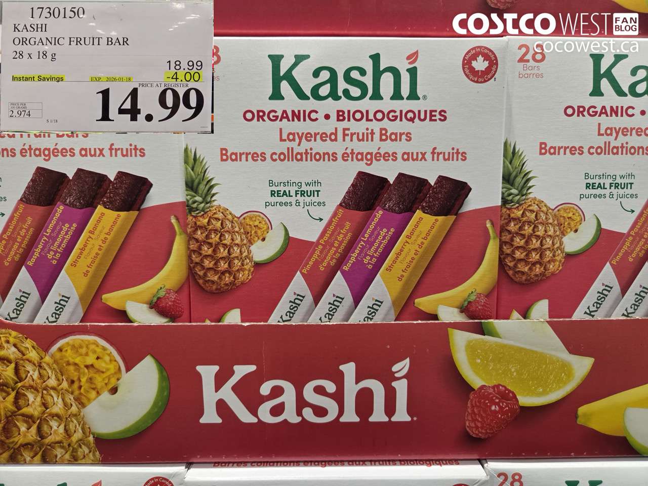 KASHI ORGANIC FRUIT BAR 28 X 18G