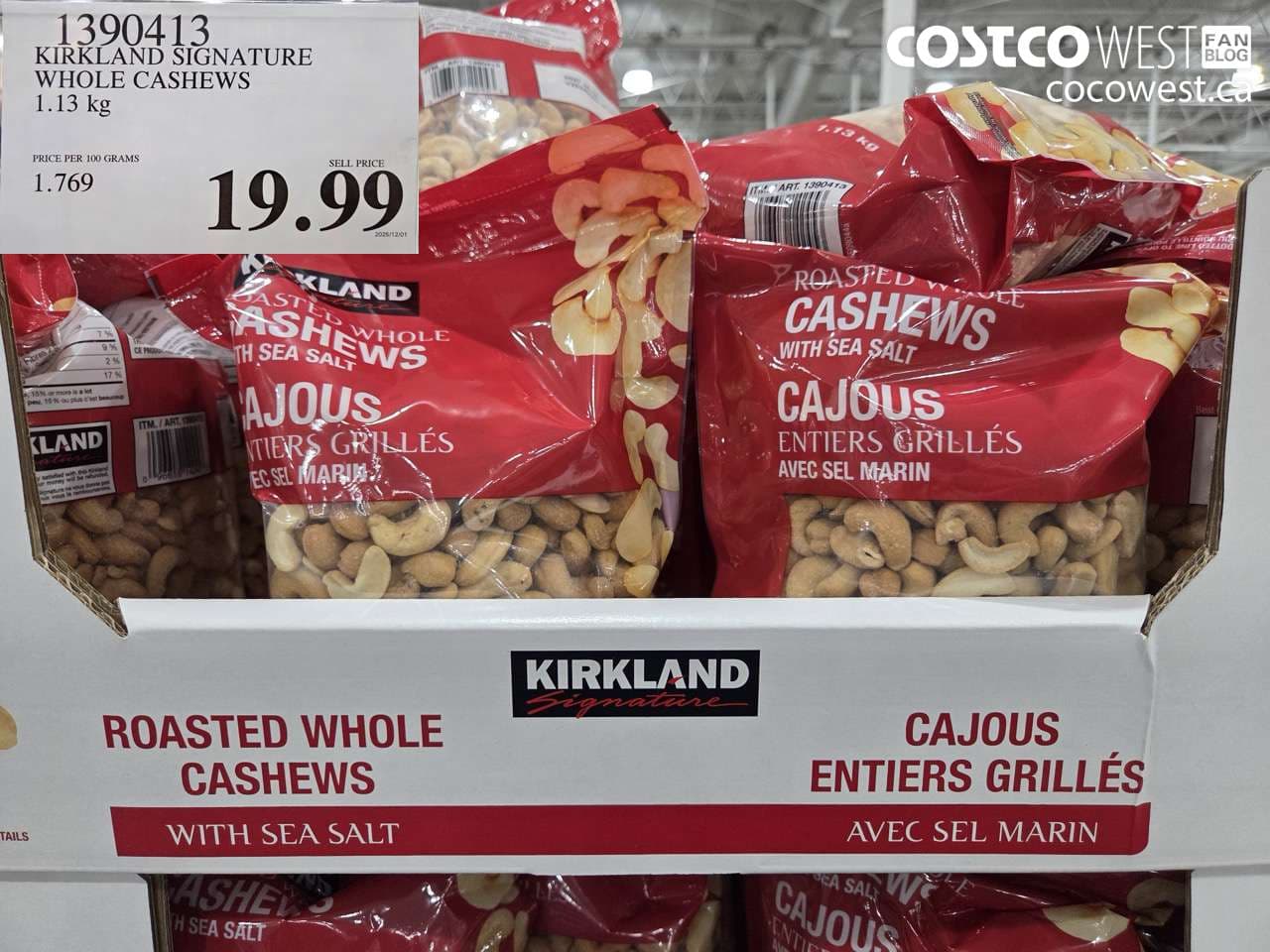 KIRKLAND SIGNATURE WHOLE CASHEWS 1.13 kg