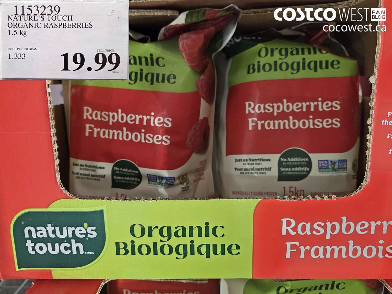 NATURE’S TOUCH ORGANIC RASPBERRIES 1.5 KG