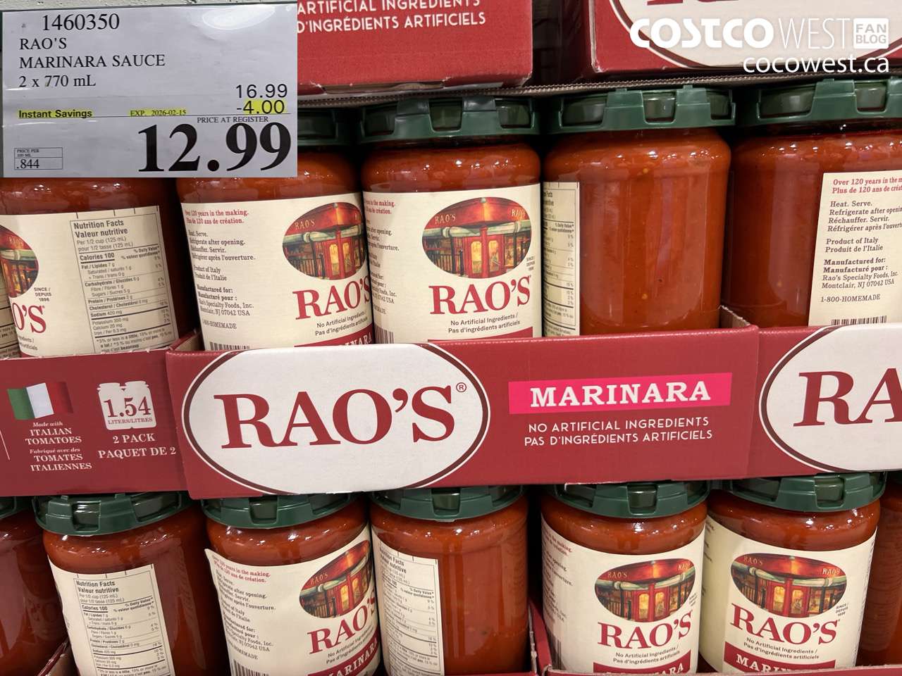 RAO’S MARINARA SAUCE 2 x 770mL