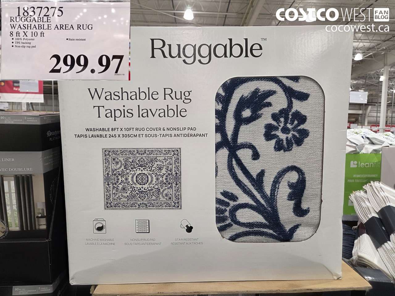 RUGGABLE WASHABLE AREA RUG 8 ft x 10 ft