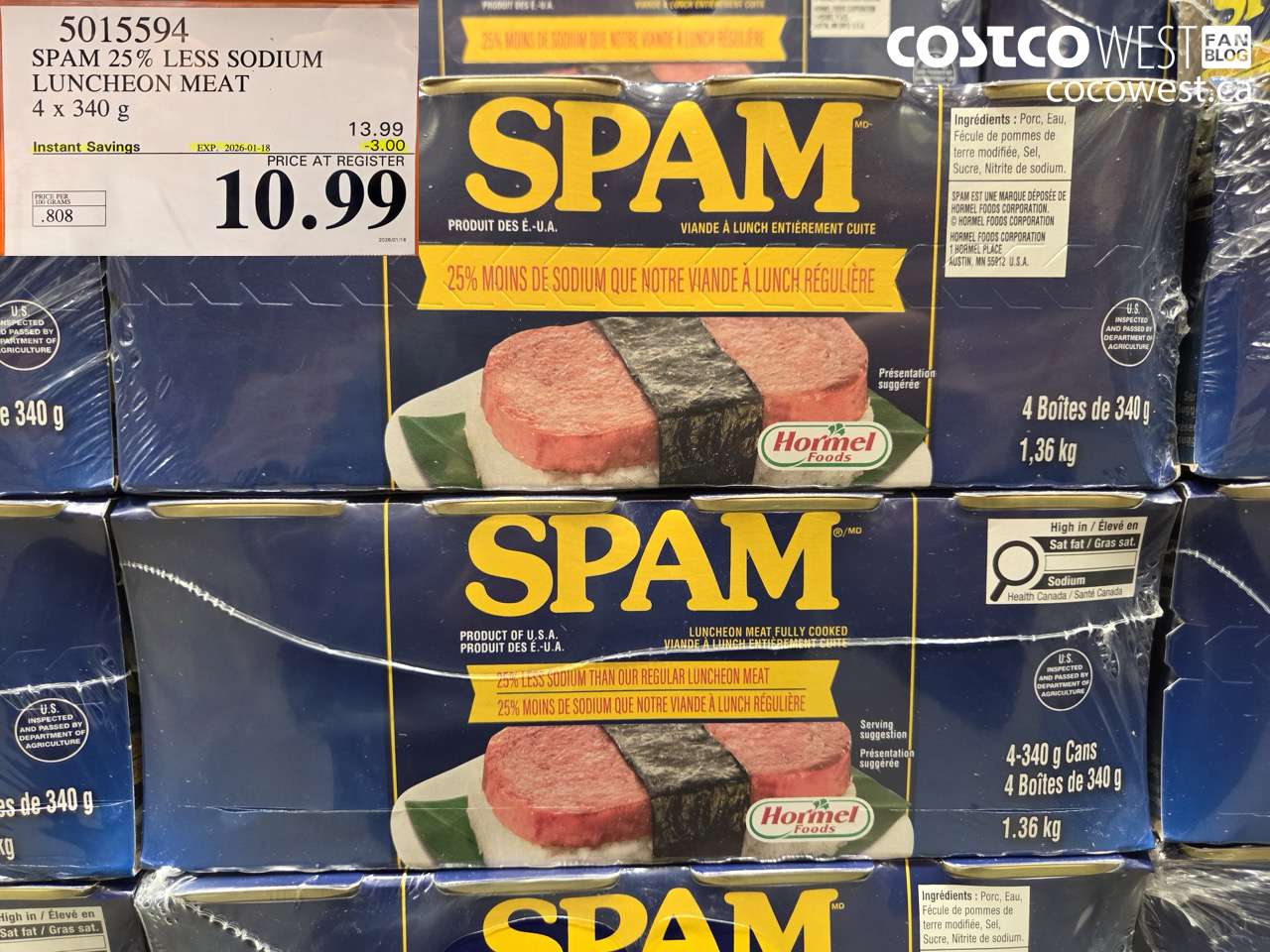 SPAM 25% LESS SODIUM LUNCHEON MEAT 4 X 340G