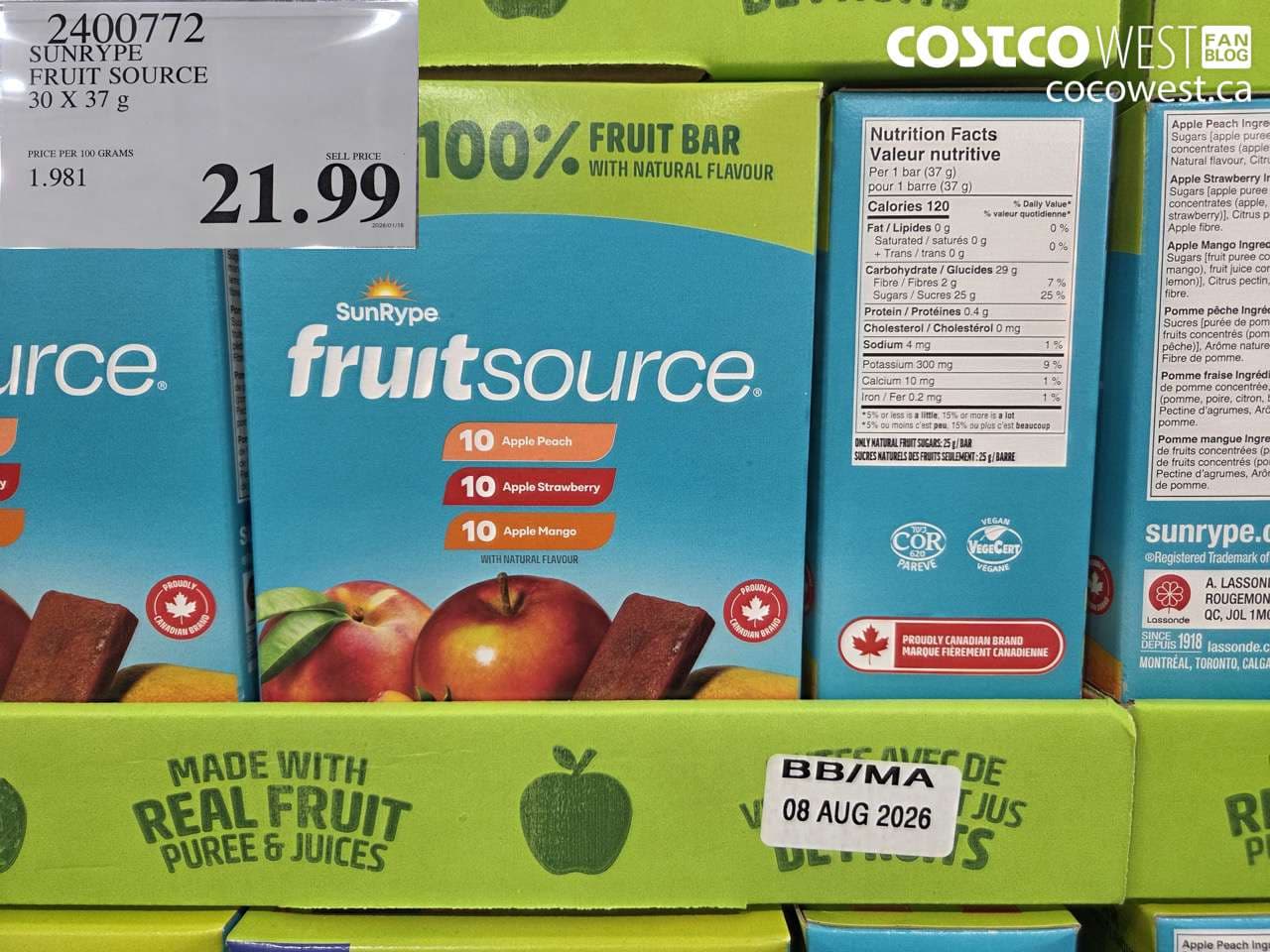 SUNRYPE FRUIT SOURCE 30 X 37 g