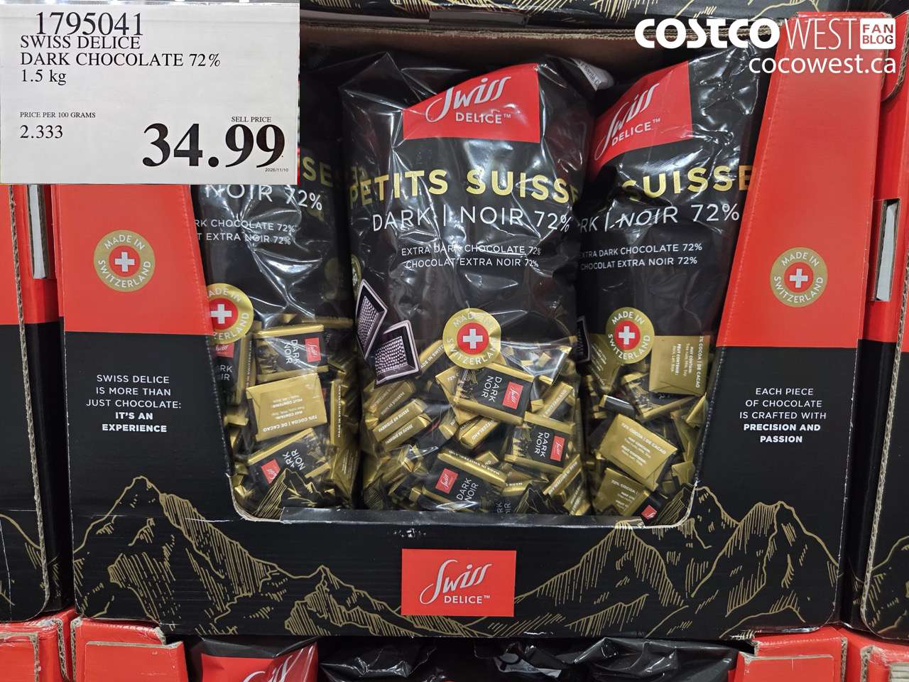 SWISS DELICE DARK CHOCOLATE 72% 1.5 kg