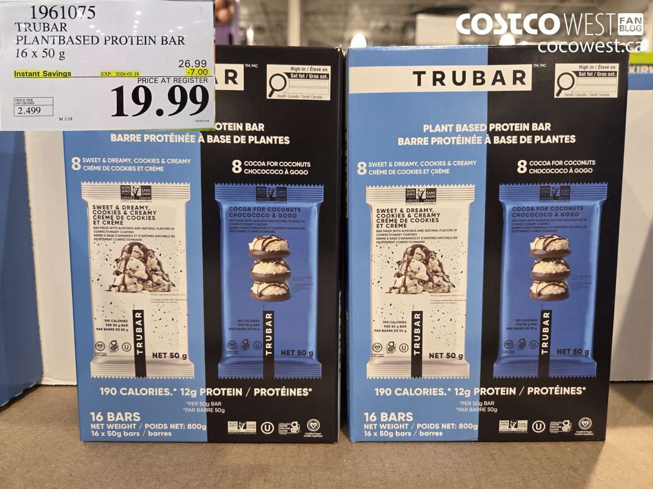 TRUBAR PLANTBASED PROTEIN BAR 16 X 50G