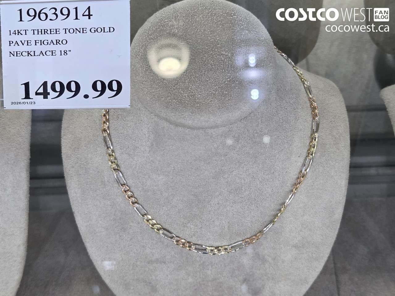 14KT THREE TONE GOLD PAVE FIGARO NECKLACE
