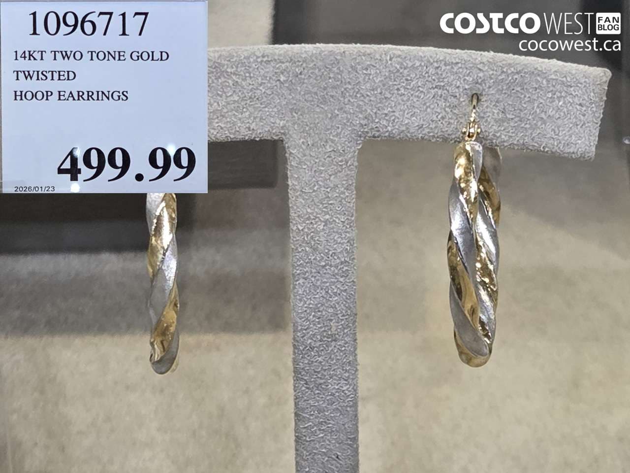 14KT TWO TONE GOLD TWISTED HOOP EARRINGS