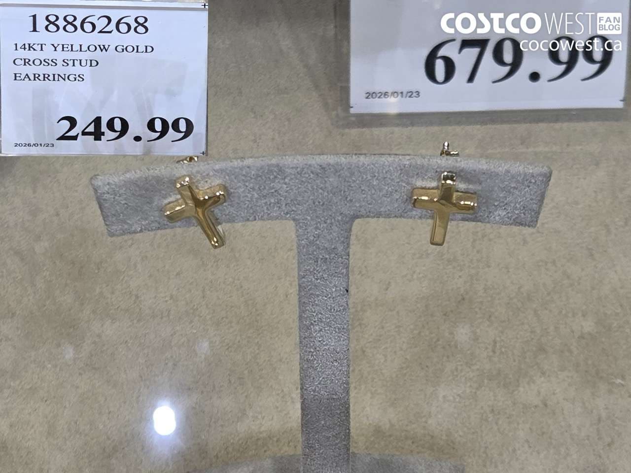 14KT YELLOW GOLD CROSS STUD EARRINGS