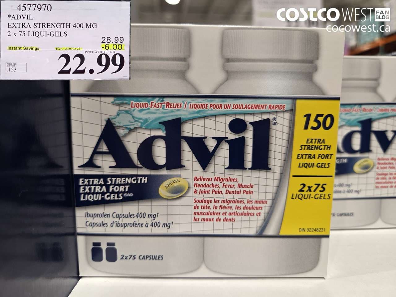 ADVIL EXTRA STRENGTH 400 MG 2 x 75 LIQUI-GELS