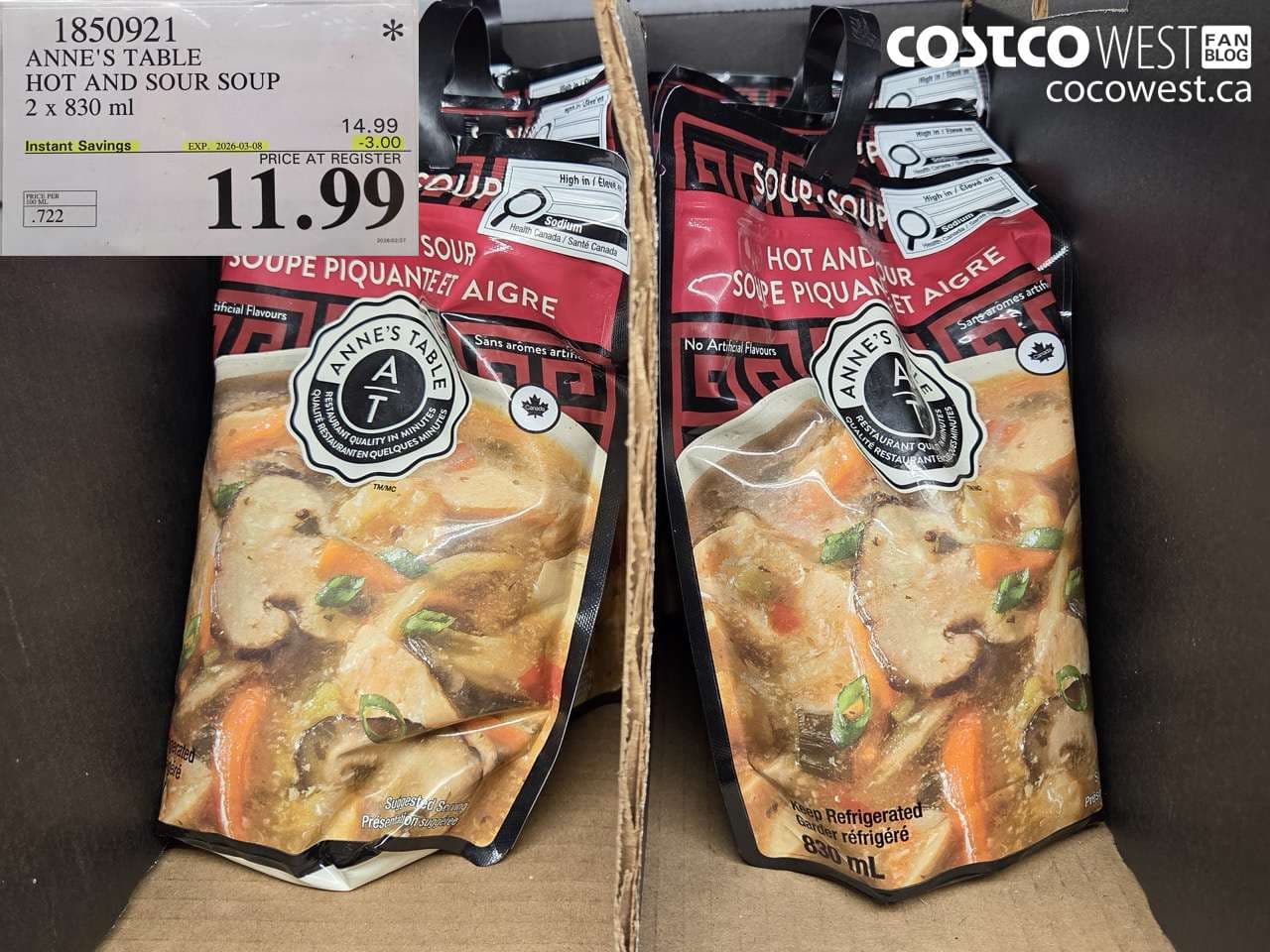 annes table hot and sour soup 2 x 830 ml