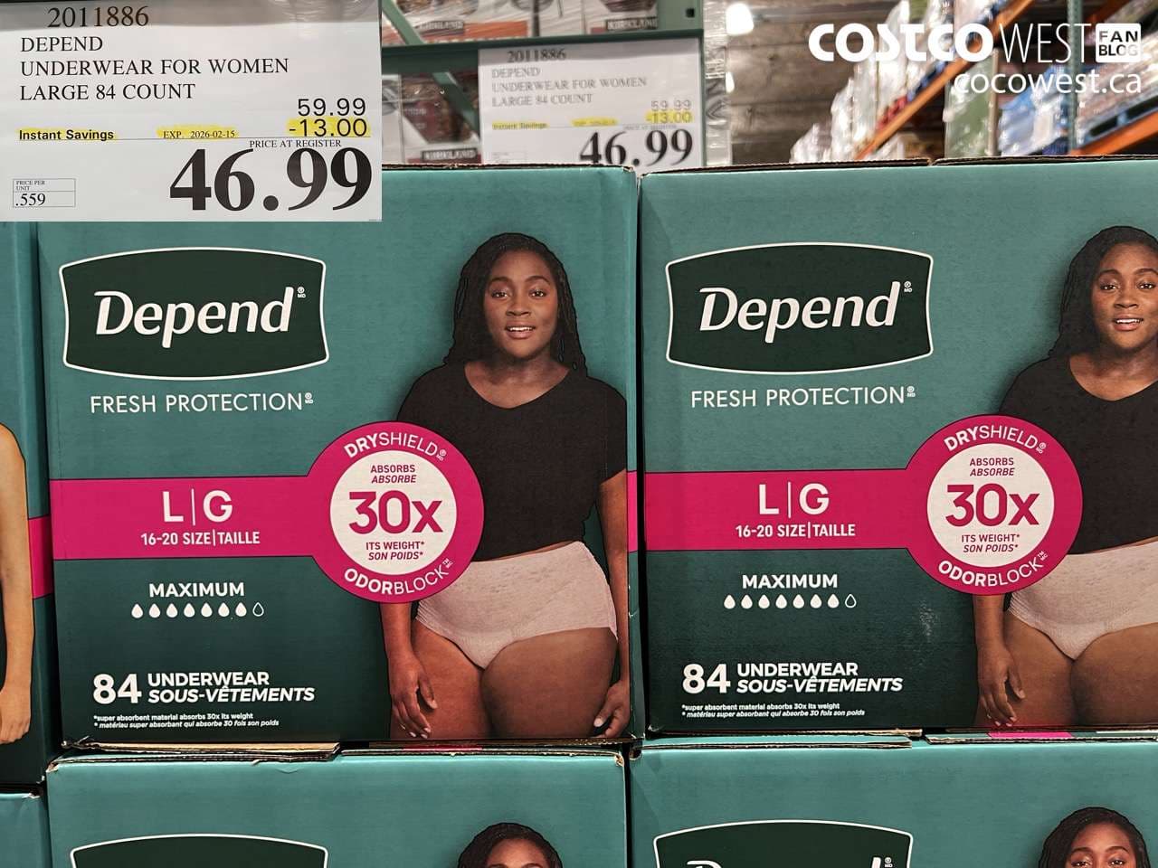 DEPEND UNDERWEAR FOR WOMEN LARGE 84 COUNT