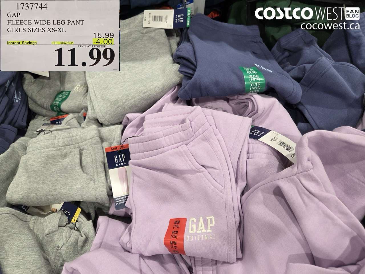 FLEECE WIDE LEG PANT GIRLS SIZES XS-XL