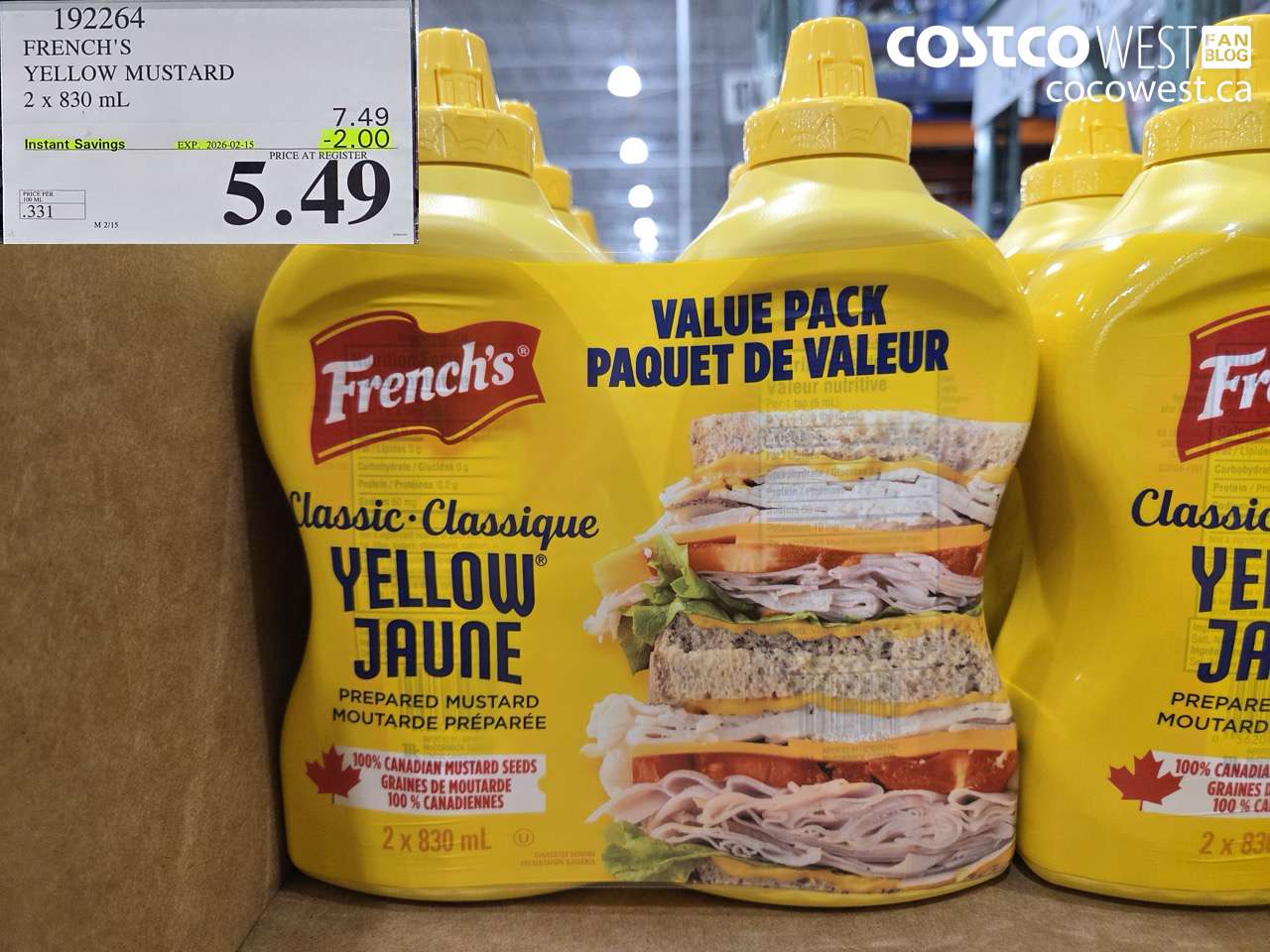 FRENCH’S YELLOW MUSTARD 2 x 830 mL