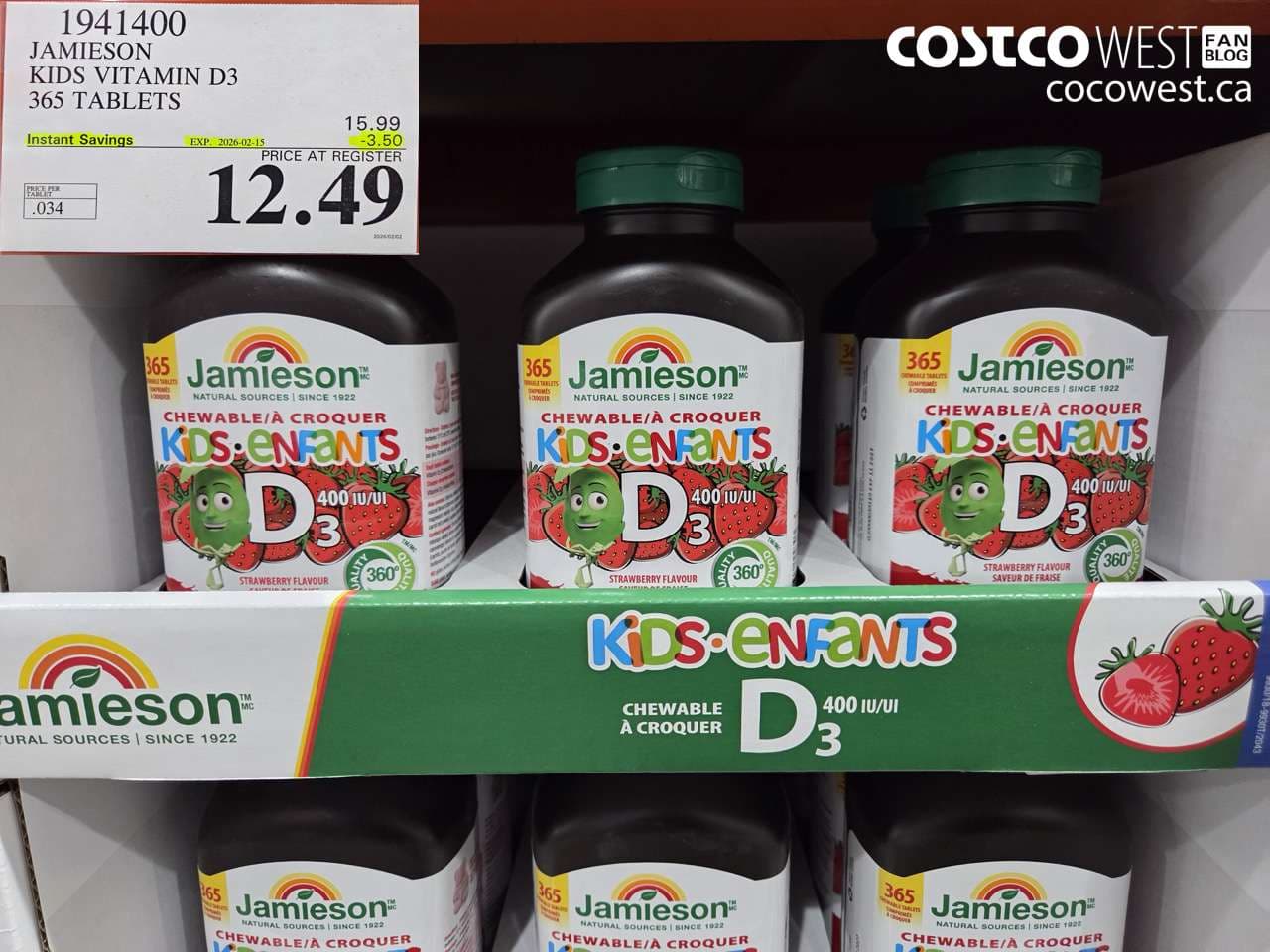JAMIESON VITAMIN D3 FOR KIDS 365 TABLETS