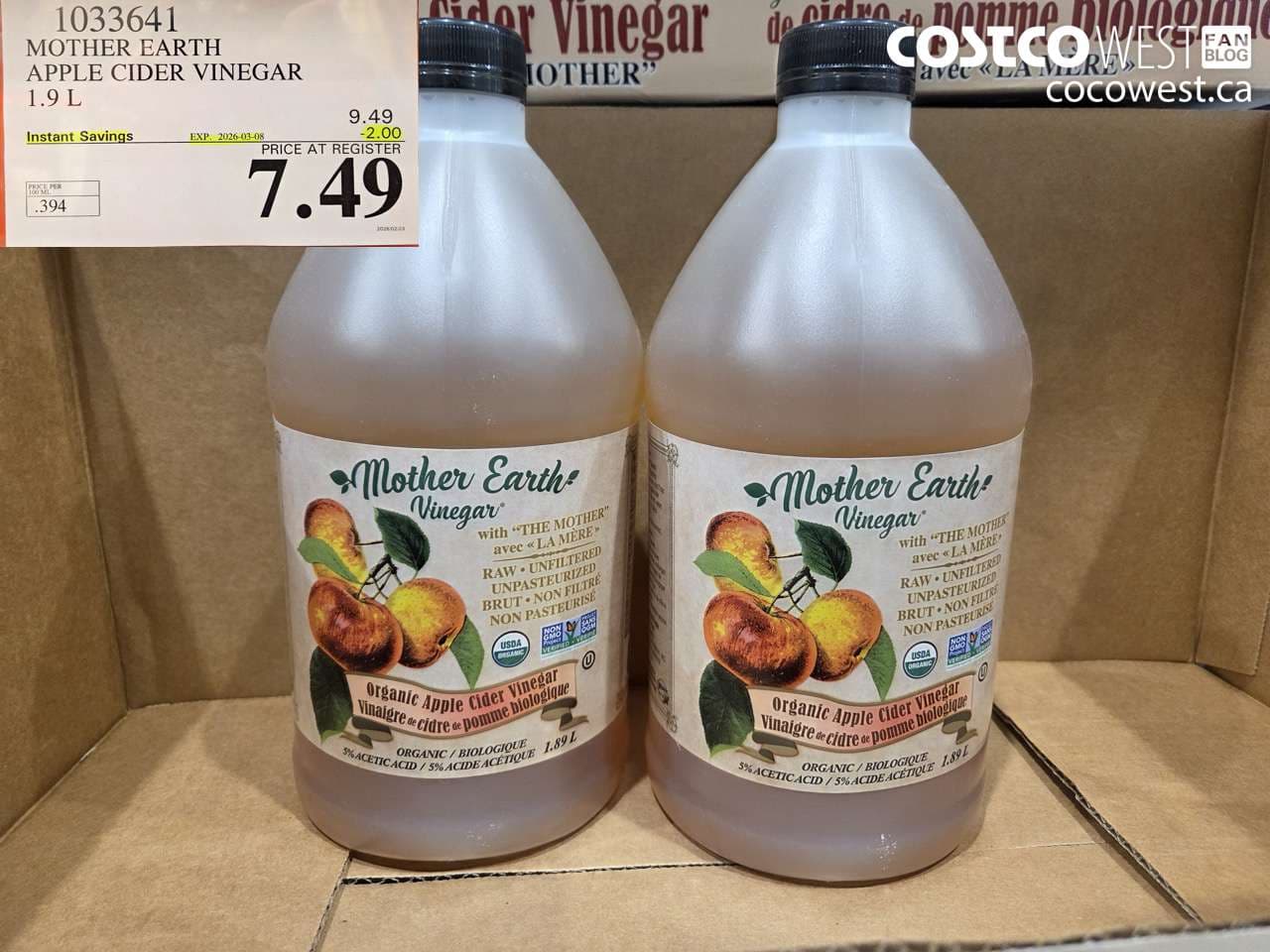 MOTHER EARTH APPLE CIDER VINEGAR 1.9 L