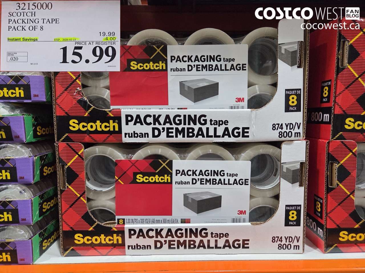 SCOTCH PACKING TAPE PACK OF 8
