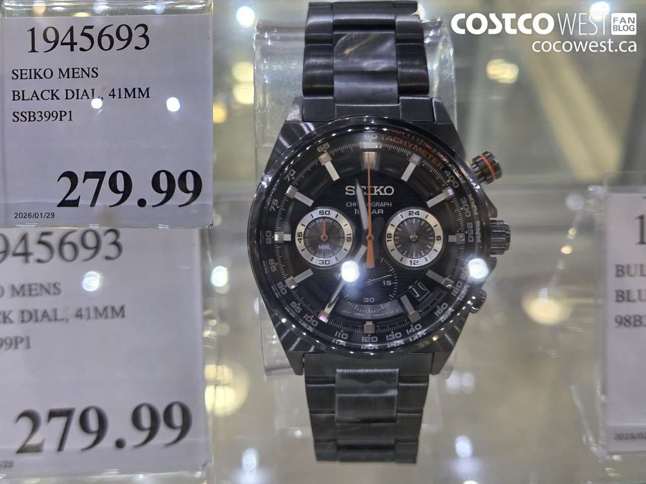 SEIKO MENS BLACK DIAL, 41MM SSB399P1