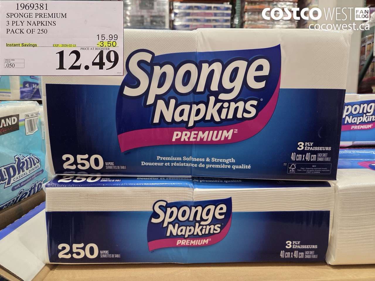 SPONGE PREMIUM 3 PLY NAPKINS PACK OF 250