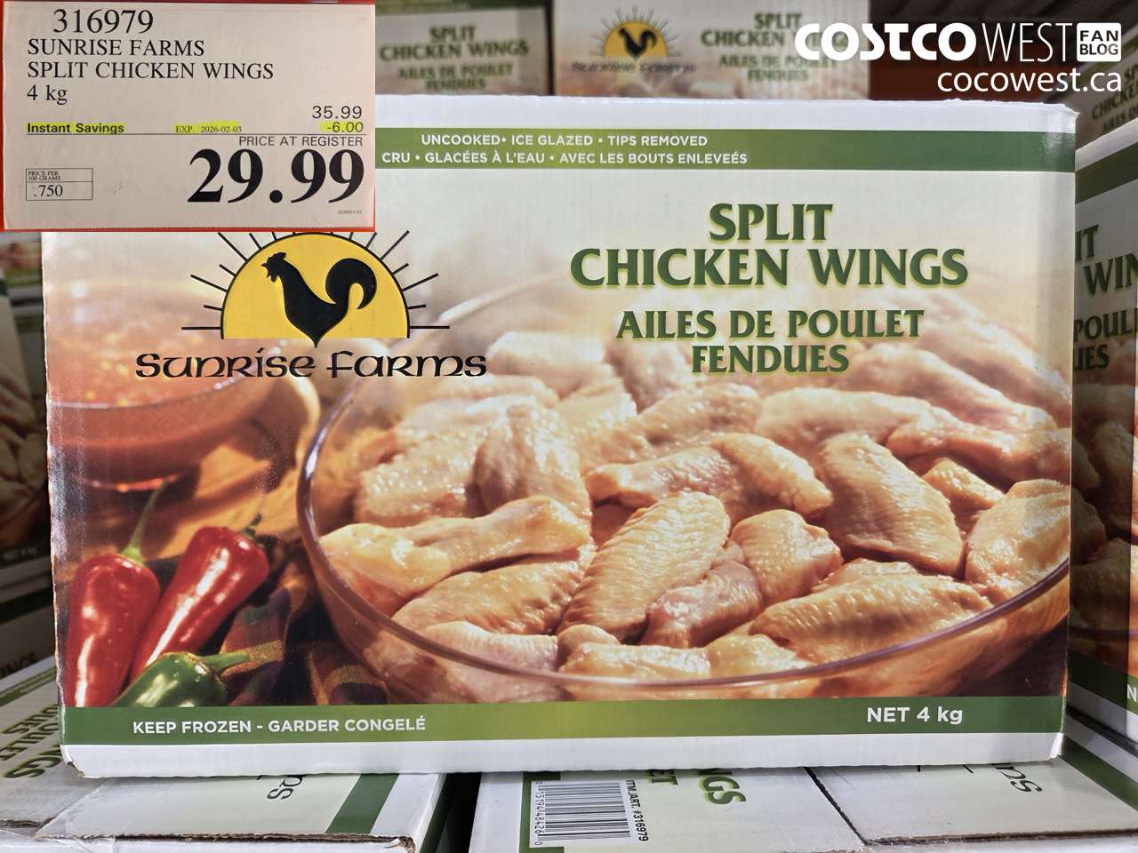 SUNRISE FARMS SPLIT CHICKEN WINGS 4 kg
