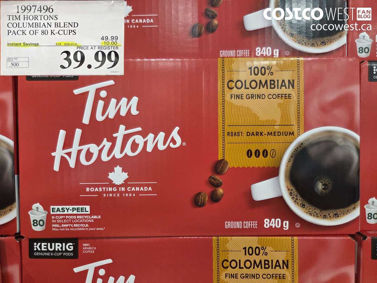 tim hortons columbian blend pack of 80 kcups