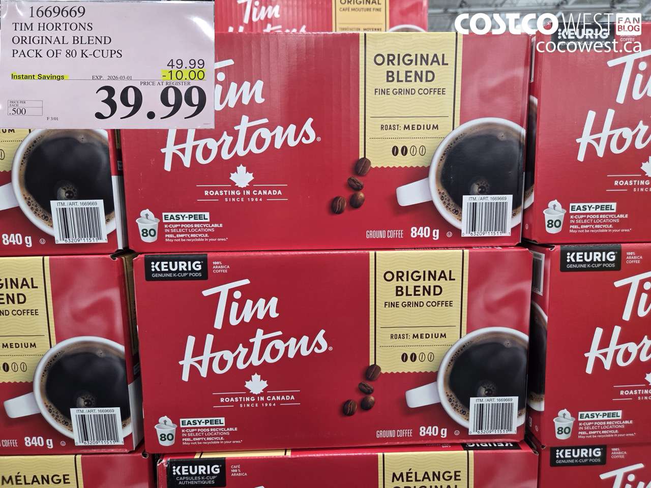 TIM HORTONS ORIGINAL BLEND PACK OF 80 K-CUPS