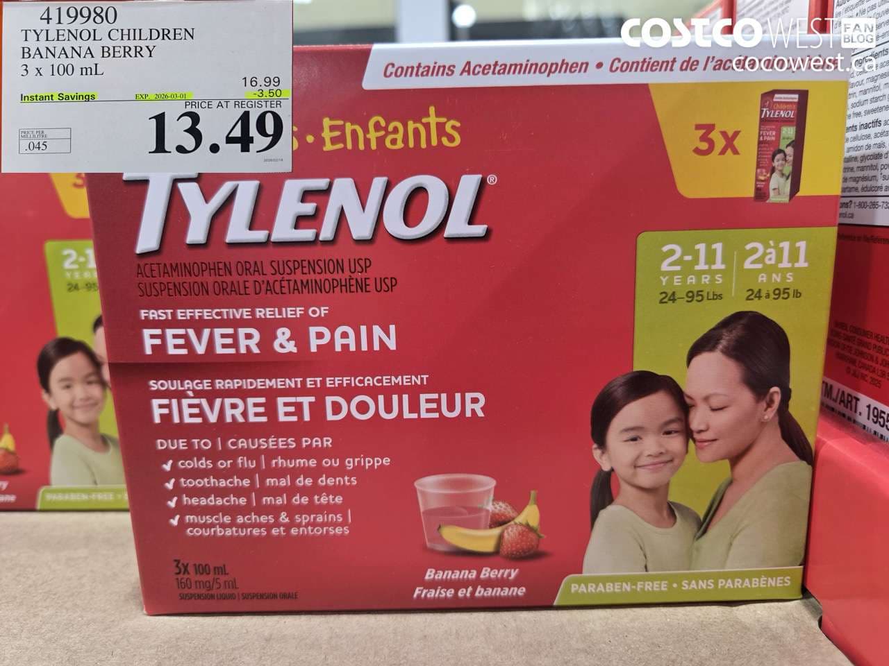 TYLENOL CHILDREN BANANA BERRY 3 x 100 mL
