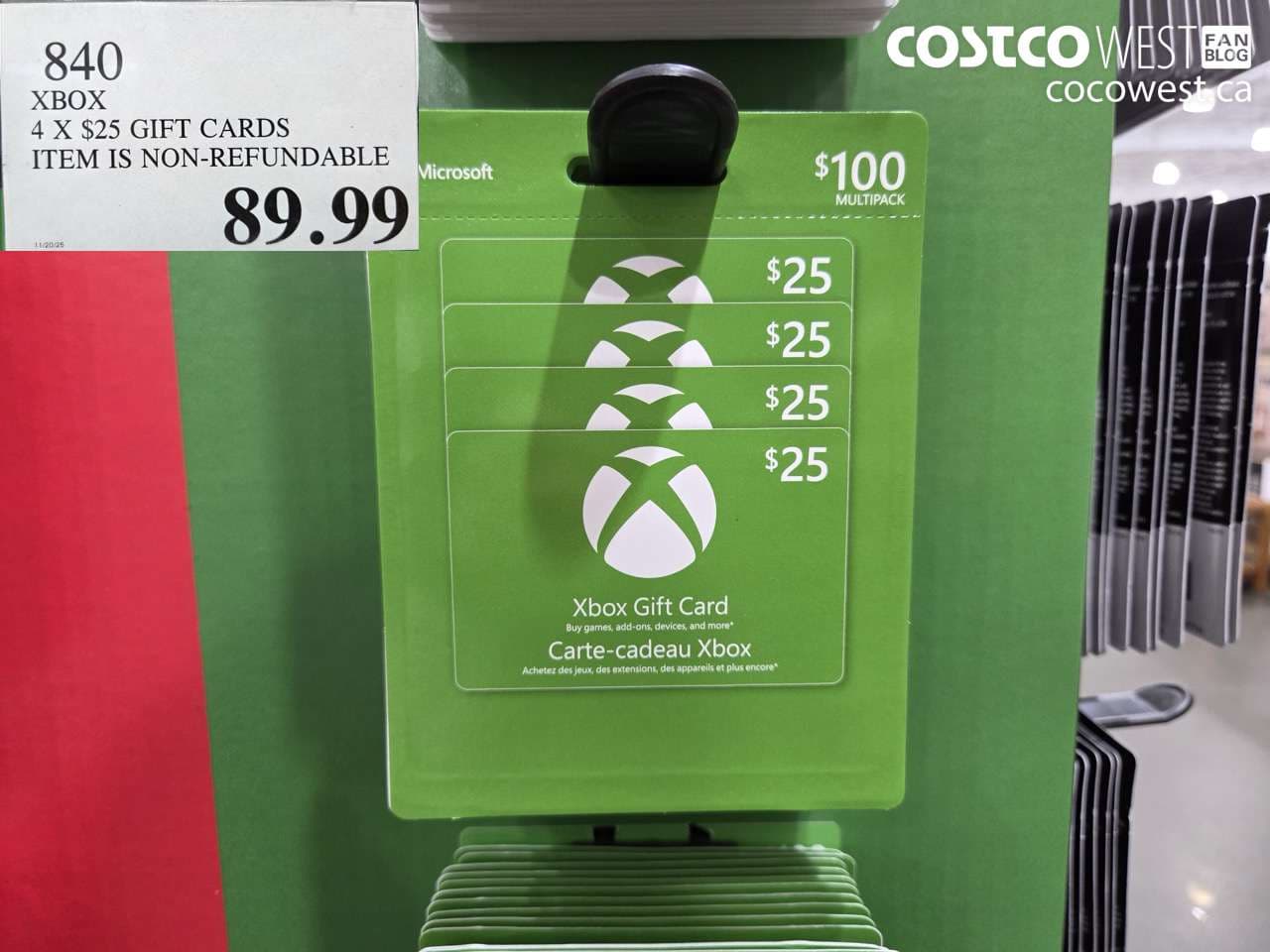 XBOX 4 X $25 GIFT CARDS ITEM IS NON-REFUNDABLE