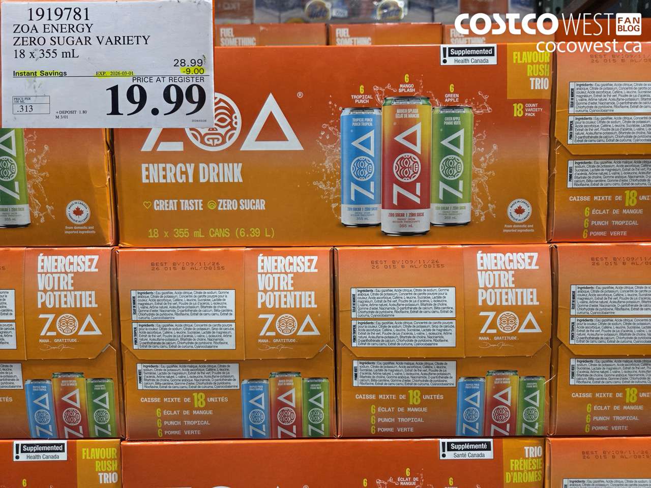 zoa energy zero sugar variety 18 x 355 ml