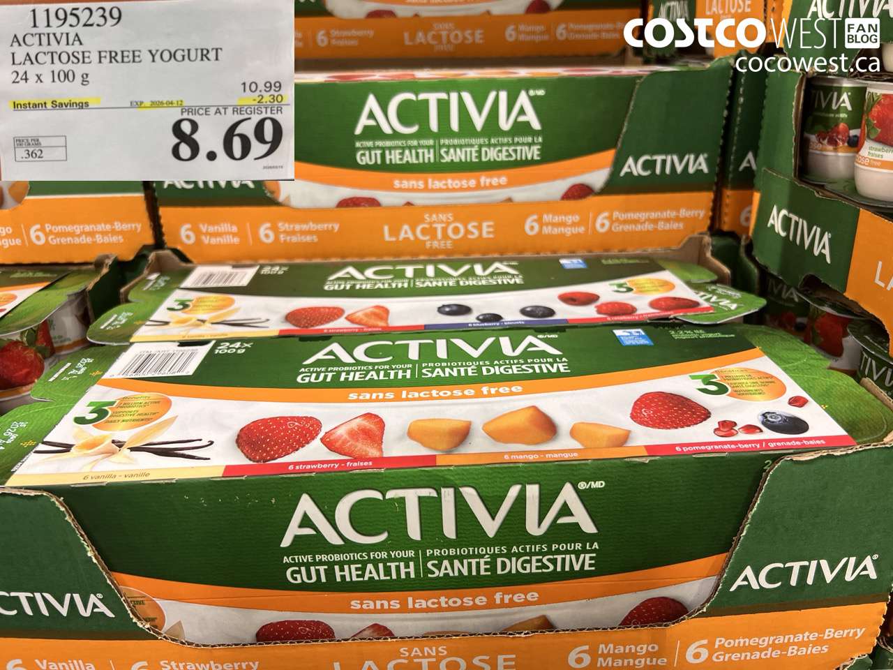 ACTIVIA LACTOSE FREE YOGURT 24 X 100 G