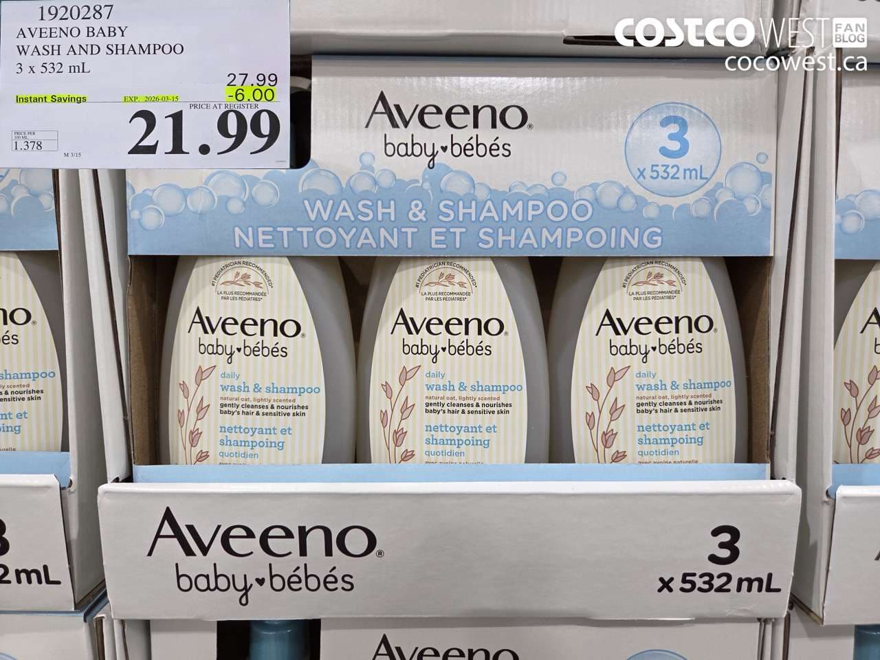 aveeno baby wash and shampoo 3 x 532 ml
