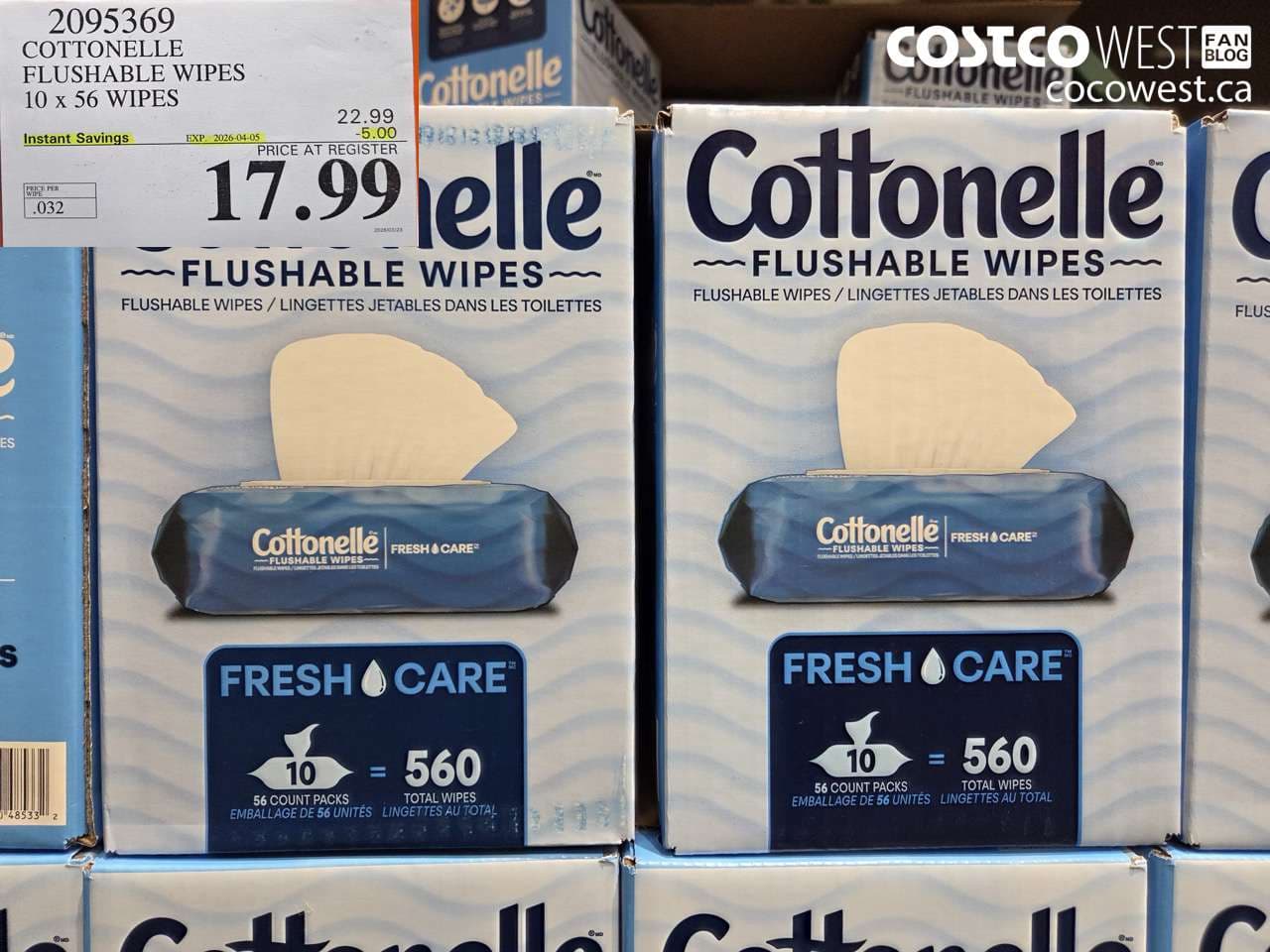 COTTONELLE FLUSHABLE WIPES 10 x 56 WIPES