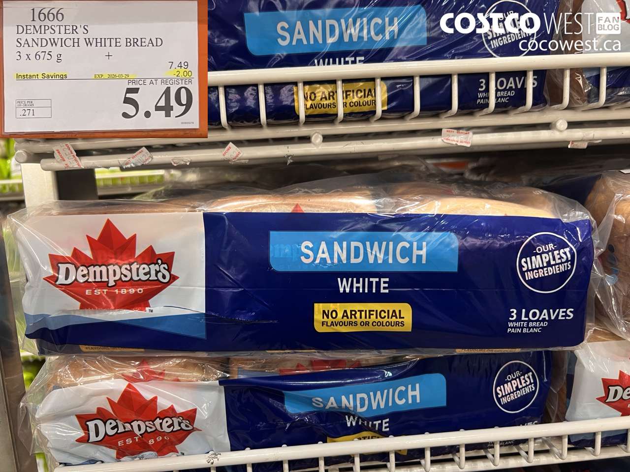 DEMPSTER’S SANDWICH WHITE BREAD 3 X 675 G