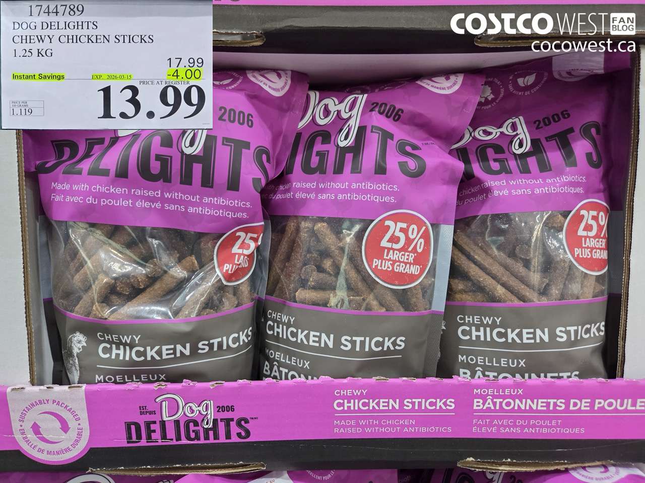 DOG DELIGHTS CHEWY CHICKEN STICKS 1.25 KG