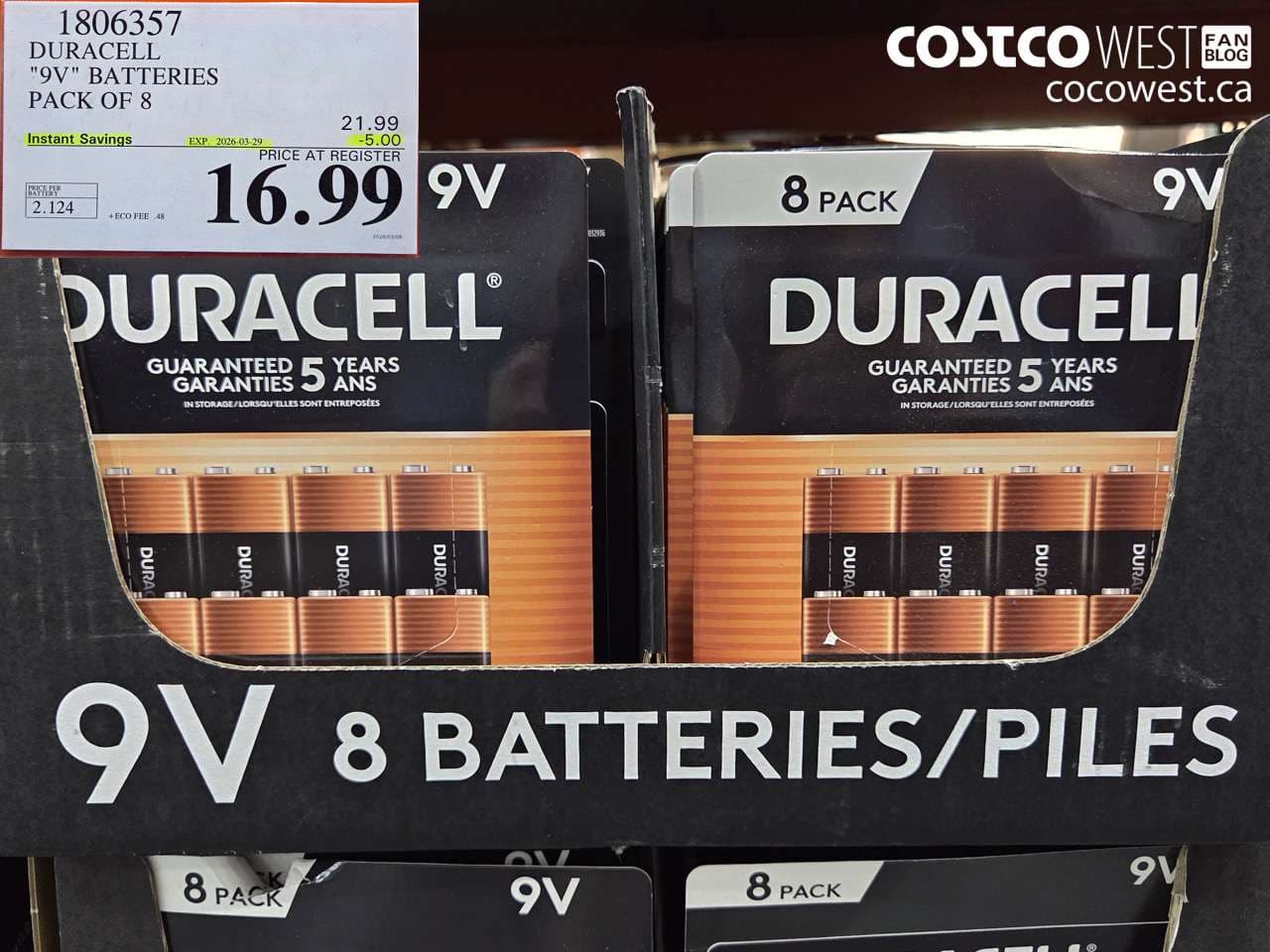 DURACELL “9V” BATTERIES PACK OF 8