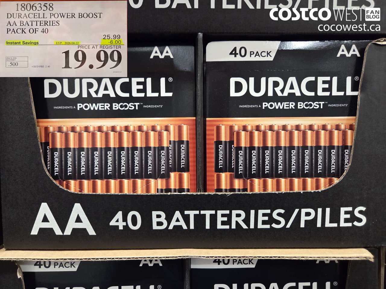 DURACELL POWER BOOST AA BATTERIES PACK OF 40