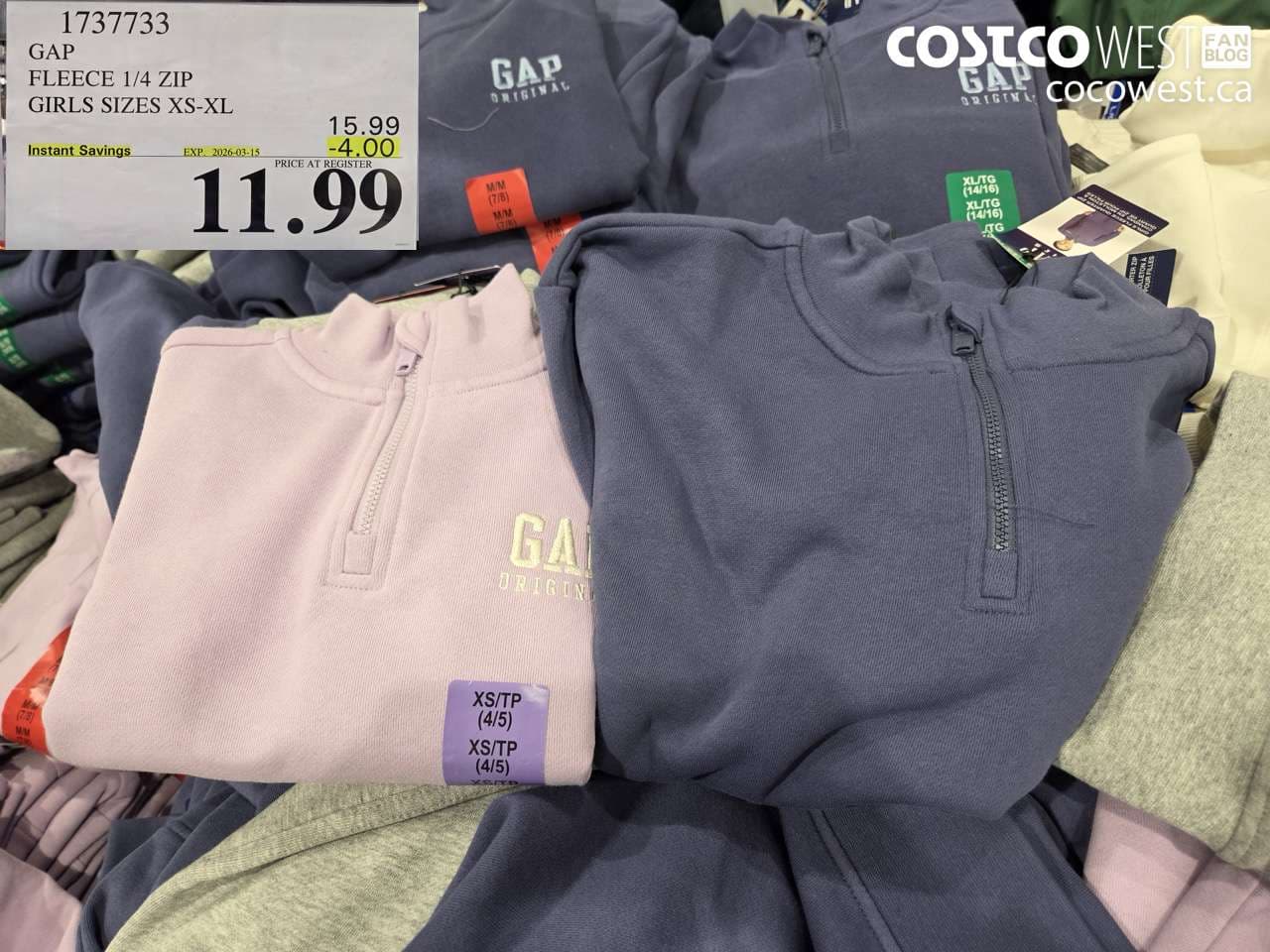 GAP FLEECE 1/4 ZIP GIRLS SIZES XS-XL