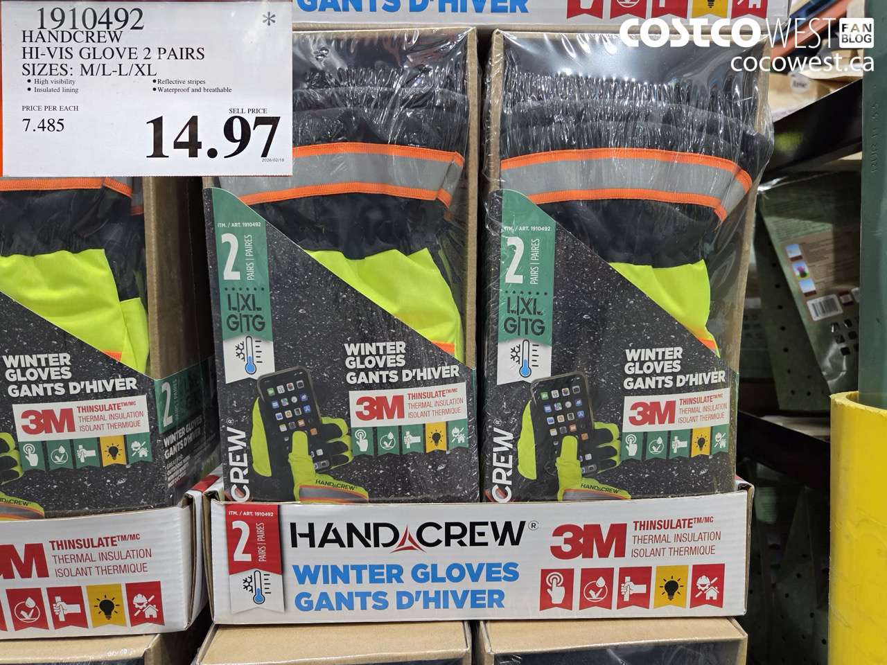 handcrew hivis glove 2 pairs sizes mllxl