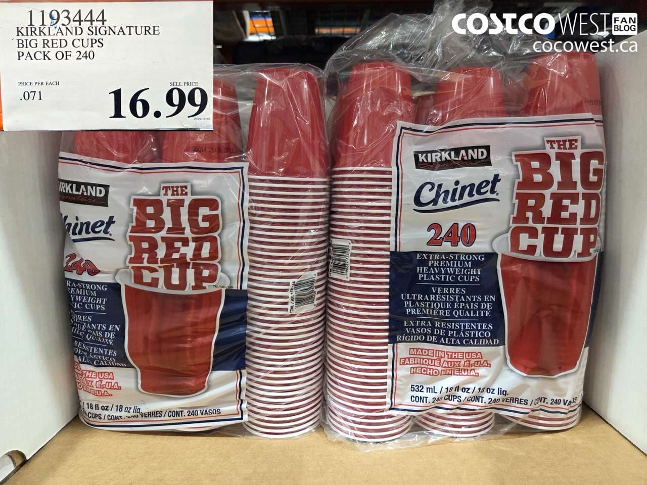KIRKLAND SIGNATURE BIG RED CUPS PACK OF 240