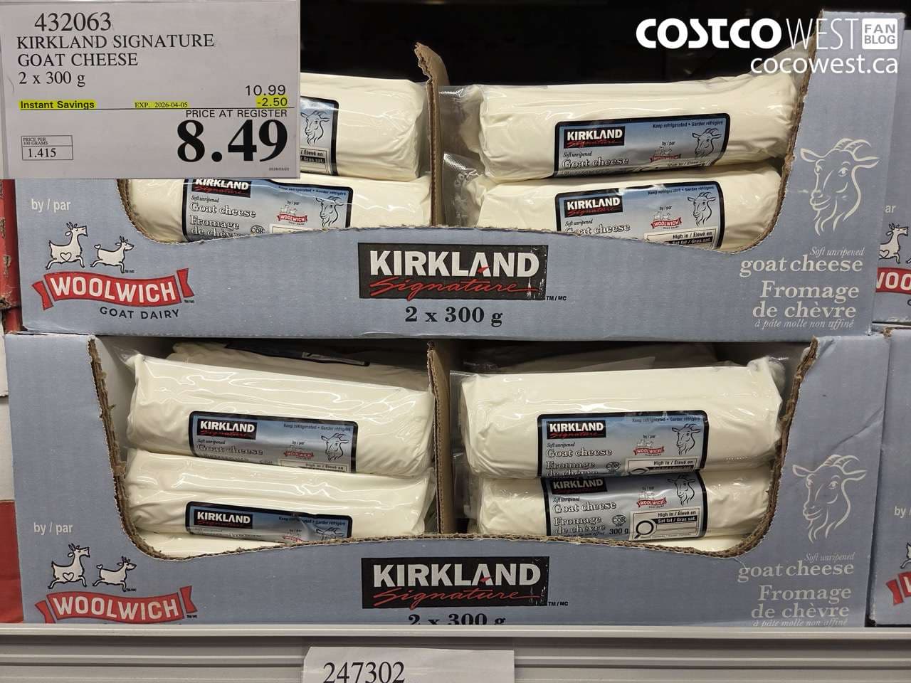 KIRKLAND SIGNATURE GOAT CHEESE 2 X 300G