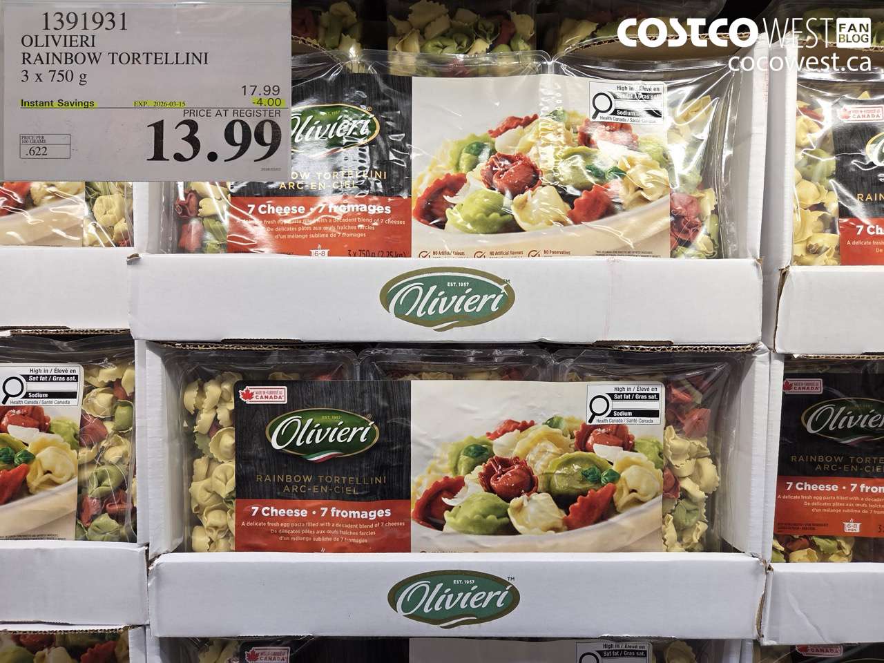 olivieri rainbow tortellini 3 x 750 g