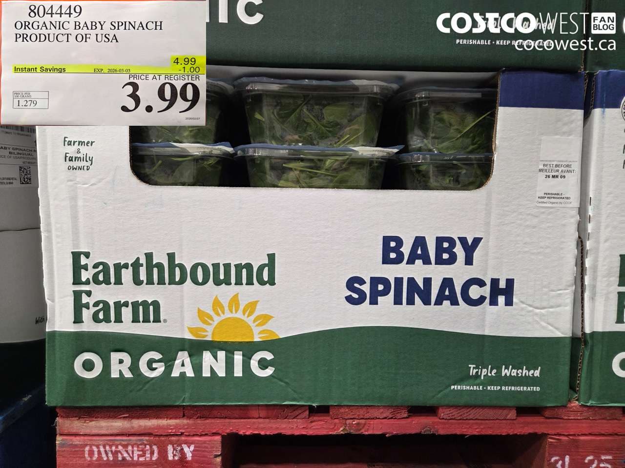 organic baby spinach product of usa