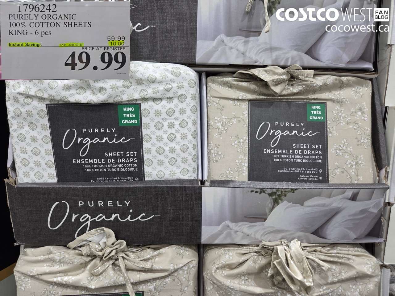 PURELY ORGANIC 100% COTTON SHEETS KING - 6 PCS
