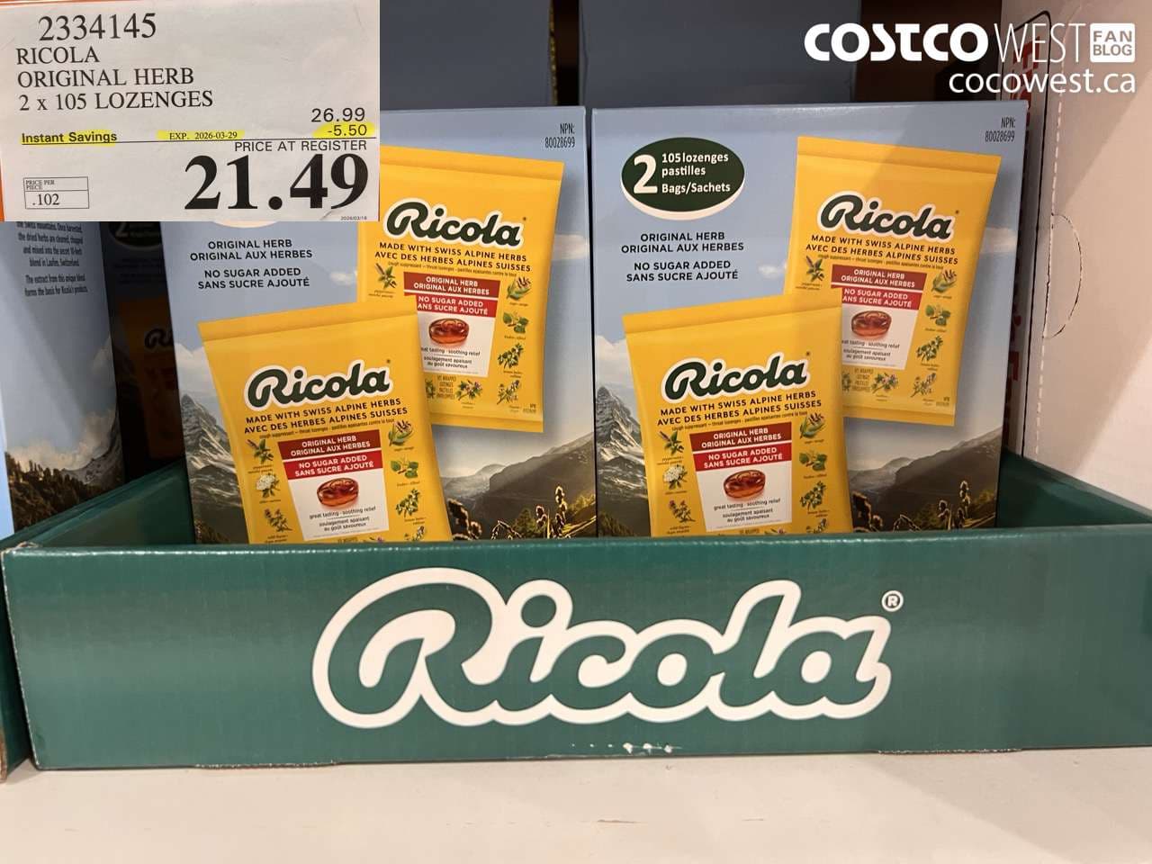 RICOLA ORIGINAL HERB 2 X 105 LOZENGES